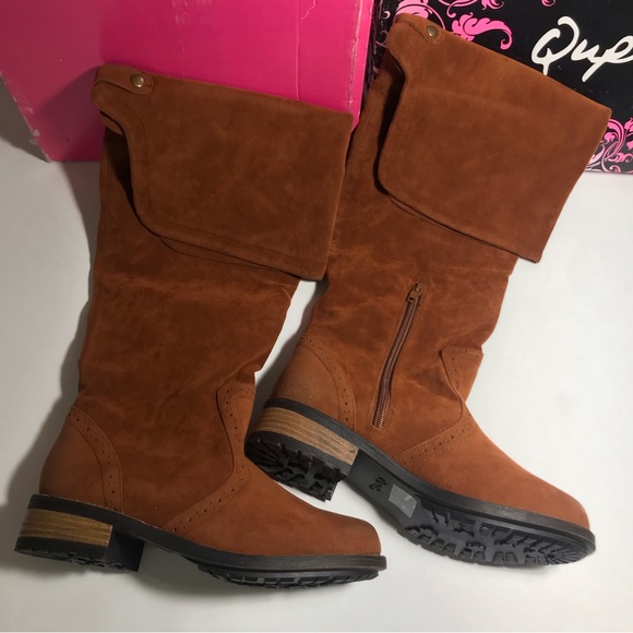 Qupid Shoes - Qupid Rust Brown Vegan Suede Knee High Flat Bottom Boots Size 6 NIB